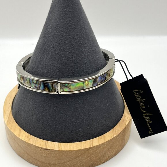 VTG Cookie Lee Abalone Shell &‎ Silver-Tone Stretch Bracelet NEW - Picture 1 of 8